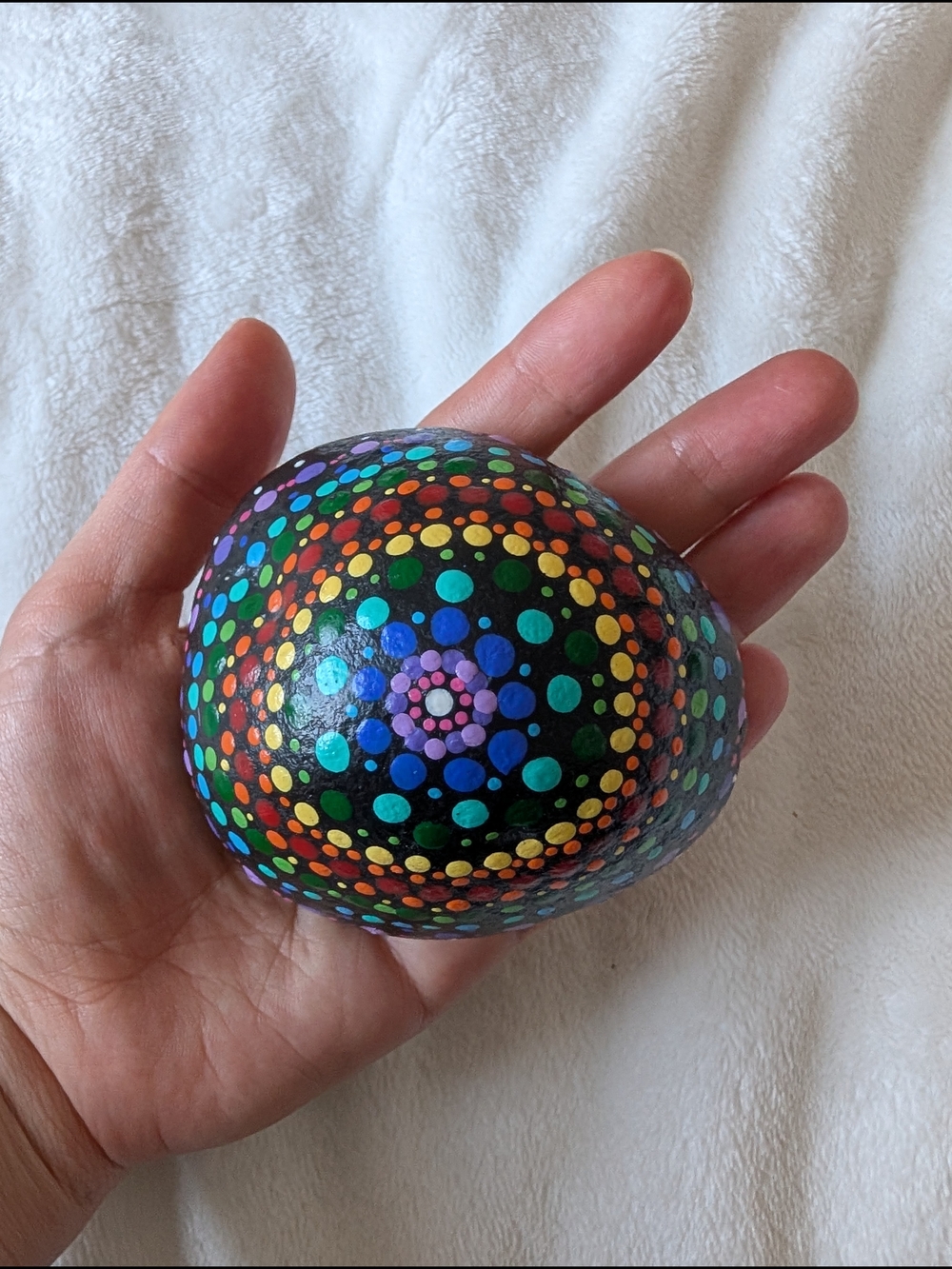 5/$35 Hand-Painted Dot Mandala Rock - Black with Multicolor Dots